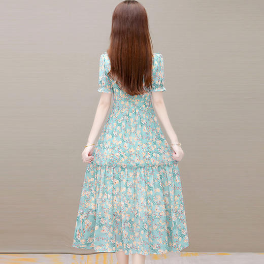 修身时尚，夏款长款印花拼接雪纺裙娃娃领短袖气质休闲连衣裙QYM-CR-DQ22866-L 商品图2