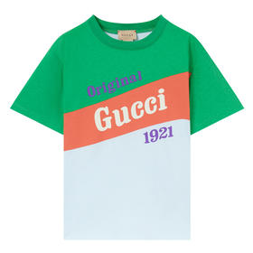 GUCCI 古驰 童装棉质圆领T恤短袖GG标志logo字母印花上衣 575114XJEY6