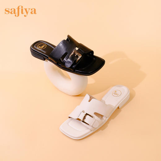 Safiya/索菲娅2023夏季新品简约通勤低跟皮带扣真皮露趾凉拖鞋 SF32110170 商品图7