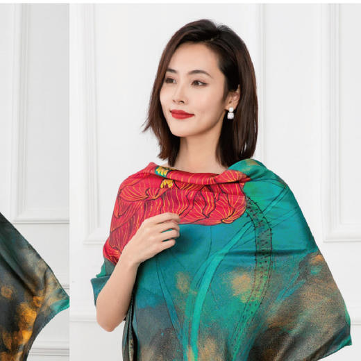 披肩丝巾 | 陈湘波老师花鸟画作品元素授权 纯手工艺术衍生品 品位生活【陈湘波艺术公益基金会 X ArtJi】现货包邮 | 一艺之间 艺术家精选文创推荐 商品图2