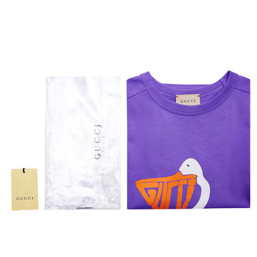 GUCCI 古驰 潮流童装胸前卡通鸭子印花圆领儿童中小童款短袖T恤 718008XJE37 商品图2