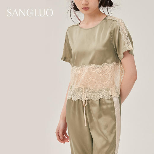 丝绸睡衣性感SLIK两件套装SANGLUO桑罗短袖长裤桑蚕丝家居服女 商品图0