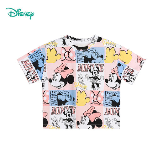 迪士尼童装女童短袖T恤夏季新品满印米妮宝宝中大童潮酷纯棉上衣 商品图9