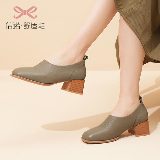 信诺真皮舒适女鞋2023新款春季时尚气质一脚蹬小皮鞋软皮女士单鞋X3C208208 商品图2