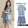 「两件套！四款配色」2023夏季短袖睡衣 女韩版短裤清新格子大码休闲家居服套装上衣裤子 商品缩略图3
