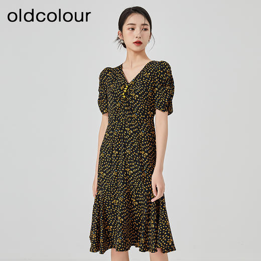 oldcolour2023夏季新款时尚气质薄款气质V领碎花连衣裙GN21101761 商品图3