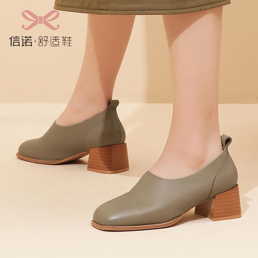 信诺真皮舒适女鞋2023新款春季时尚气质一脚蹬小皮鞋软皮女士单鞋X3C208208 商品图4