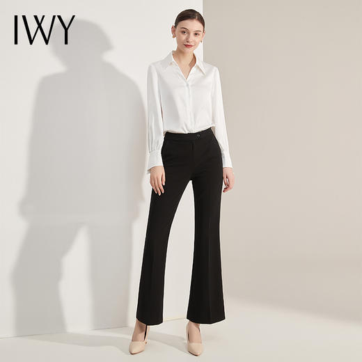 IWY/夏季新款白色衬衫黑色微喇裤套装气质女神范上衣套裤正装B13141-白色 商品图0