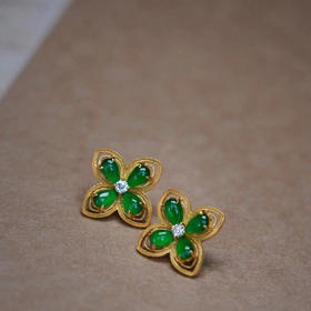 龢盒原创  经典款翡翠四叶草耳钉