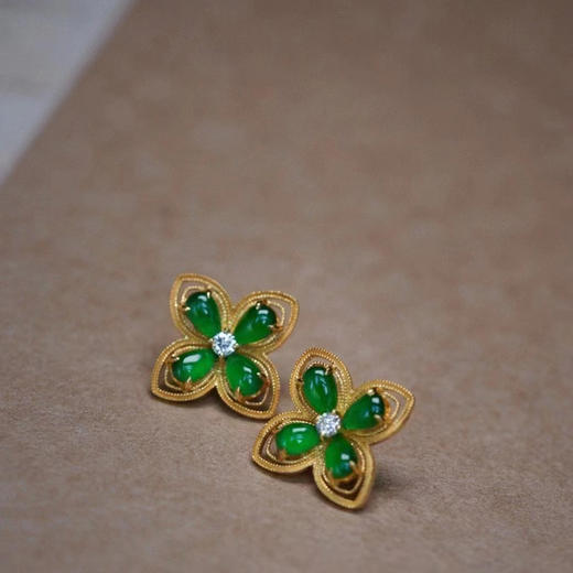 龢盒原创  经典款翡翠四叶草耳钉 商品图0