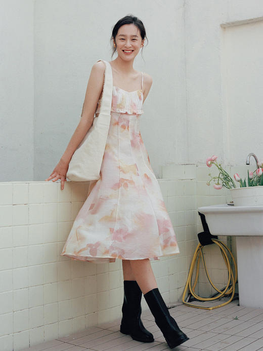 Even Vintage | 夏日情书 法式玫瑰剪影印花大裙摆吊带连衣裙长裙 商品图3