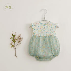 【马克珍妮 芦芙】夏装 女宝宝碎花蝴蝶袖网纱连体衣230500