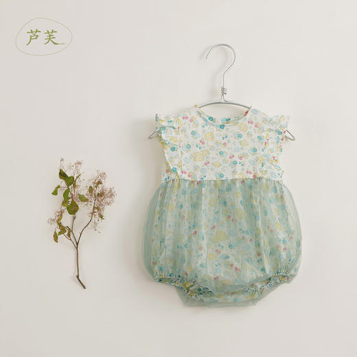 【马克珍妮 芦芙】夏装 女宝宝碎花蝴蝶袖网纱连体衣230500 商品图0