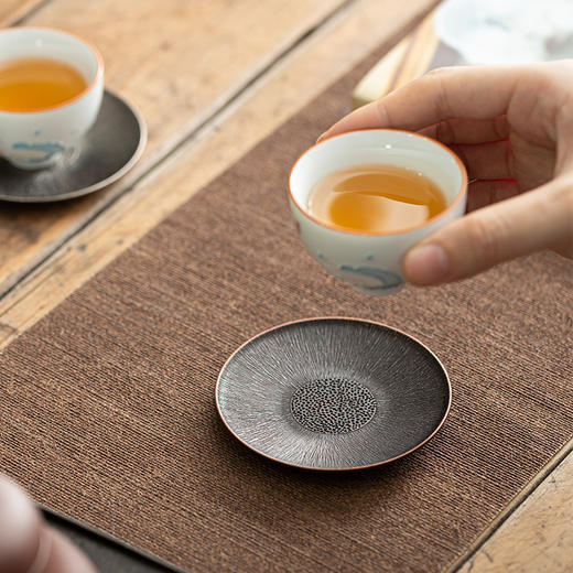 拉丝纹古铜色杯托杯托手工创意杯垫日式隔热杯垫复古功夫茶具茶杯托茶托茶垫茶道配件 商品图2