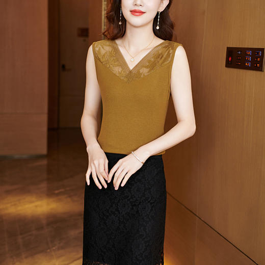 2023新款简约纯色莫代尔修身蕾丝打底衫KQL-E001M6568 商品图7