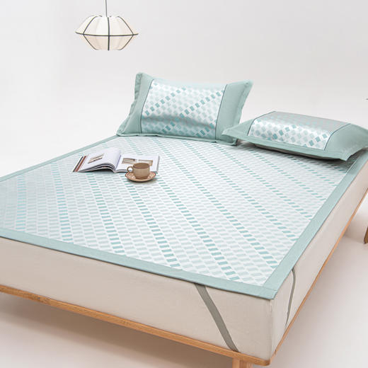 【小方格凉席】冰丝席冰丝凉席提花小方格凉席三件套可水洗折叠 商品图9