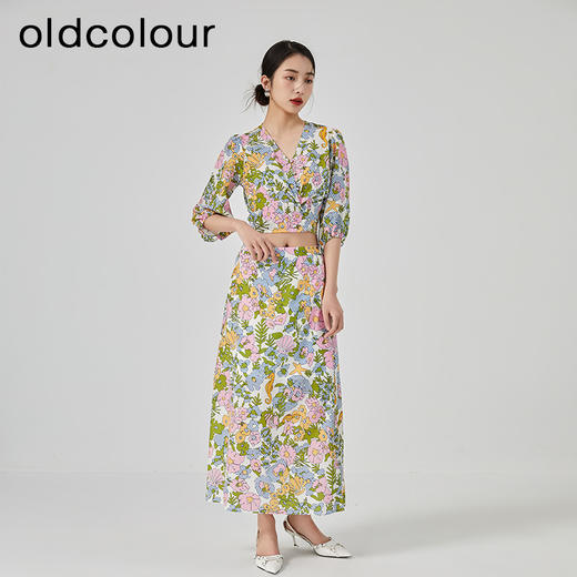 oldcolour2023夏季新款度假风气质碎花开叉半身裙套装GN21141791 商品图3