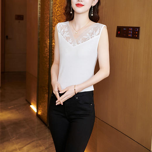 2023新款简约纯色莫代尔修身蕾丝打底衫KQL-E001M6568 商品图2