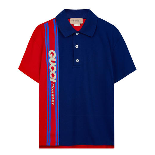GUCCI 古驰 童装条纹红蓝拼接编织logo翻领POLO衫短袖 711540XJEX7 商品图0