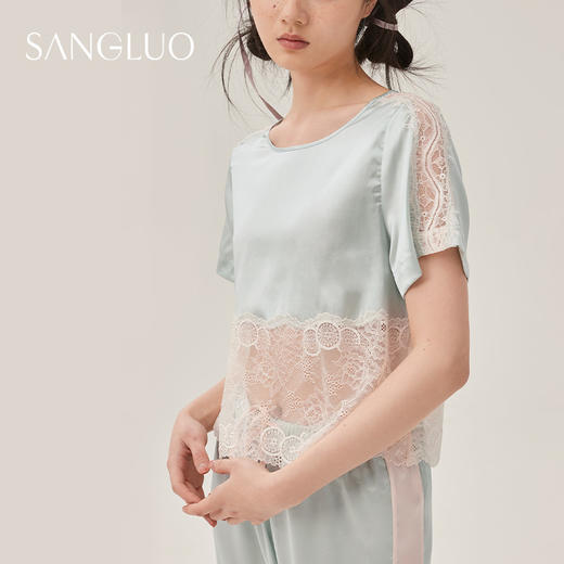 丝绸睡衣性感SLIK两件套装SANGLUO桑罗短袖长裤桑蚕丝家居服女 商品图1