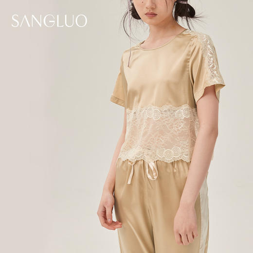 丝绸睡衣性感SLIK两件套装SANGLUO桑罗短袖长裤桑蚕丝家居服女 商品图4
