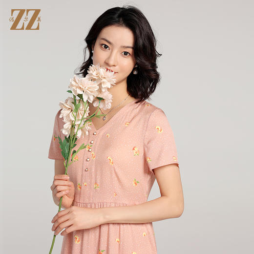 佐尔美夏季新款 弹力桑蚕丝真丝小碎花连衣裙女E22LS62 商品图2