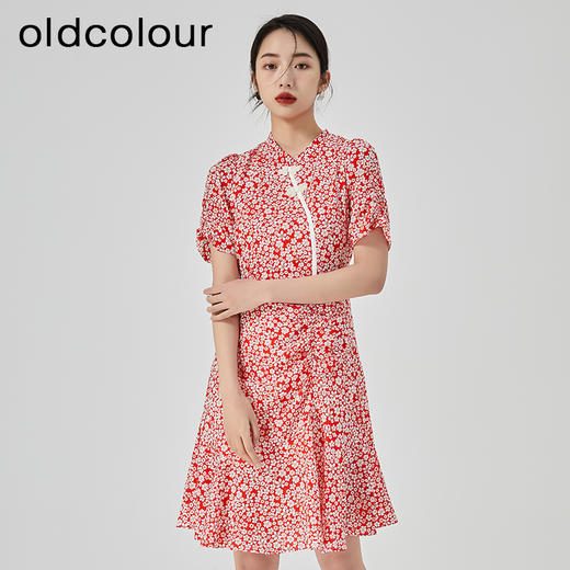 oldcolour2023夏新款气质碎花高腰短款旗袍式连衣裙女GN21101793 商品图3
