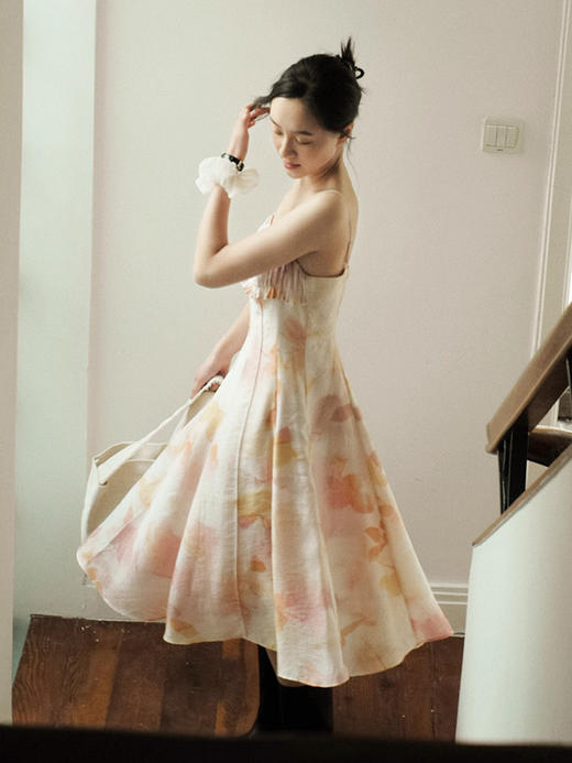 Even Vintage | 夏日情书 法式玫瑰剪影印花大裙摆吊带连衣裙长裙 商品图2