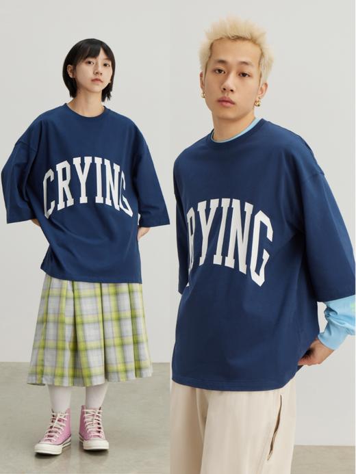 CryingCenter藏青大字母复古撞色街头宽松造型长短袖T恤 哭喊中心 商品图3