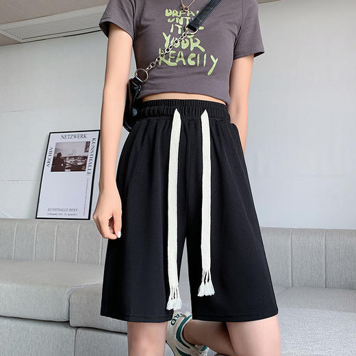 抽绳冰丝运动短裤女夏季薄款高腰显瘦休闲裤子宽松显瘦阔腿五分裤 商品图2