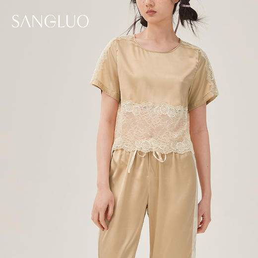 丝绸睡衣性感SLIK两件套装SANGLUO桑罗短袖长裤桑蚕丝家居服女 商品图3