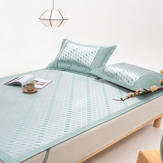【小方格凉席】冰丝席冰丝凉席提花小方格凉席三件套可水洗折叠 商品图2
