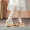 ZHR细带水钻坡跟凉鞋女2023新款韩版百搭厚底仙女一字带凉鞋 商品缩略图3