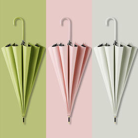 「16骨加固！七款可选」简约晴雨两用直杆雨伞 小清新皮柄16骨黑胶伞女士遮阳伞居家日用