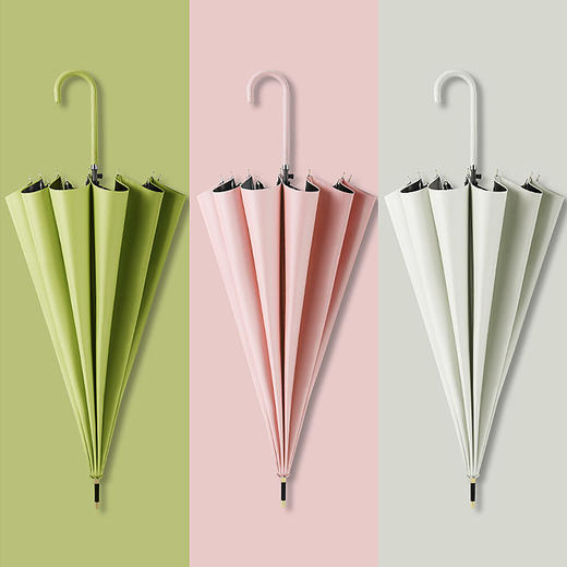 「16骨加固！七款可选」简约晴雨两用直杆雨伞 小清新皮柄16骨黑胶伞女士遮阳伞居家日用 商品图0