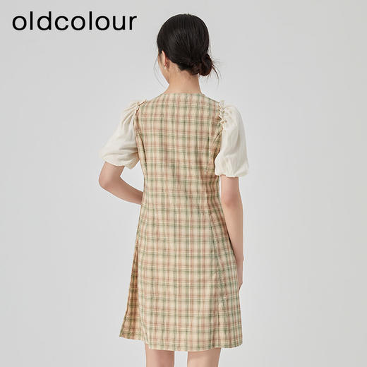 oldcolour2023夏季新款气质小清新泡泡袖V领格子连衣裙GN21101704 商品图4