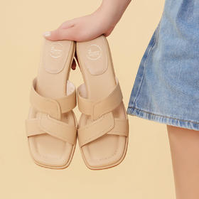 Safiya/索菲娅2023夏季新品简约露趾H型真皮外穿气质通勤拖鞋SF32110064