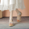ZHR细带水钻坡跟凉鞋女2023新款韩版百搭厚底仙女一字带凉鞋 商品缩略图6