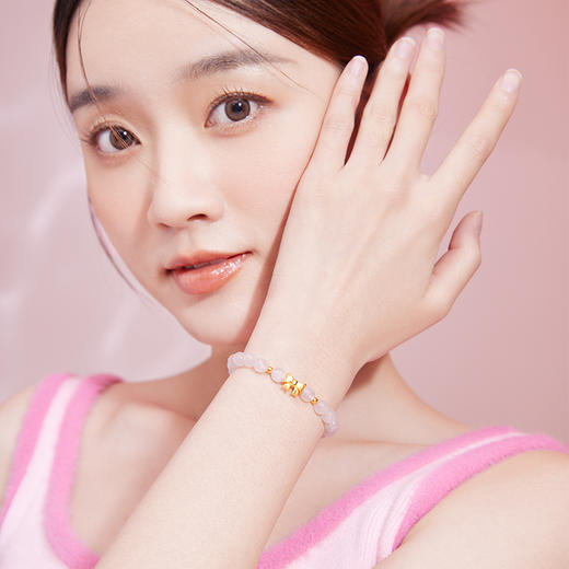 周六福黄金小蝴蝶结手链女足金芙蓉石甜美少女手串送女友礼物 商品图3