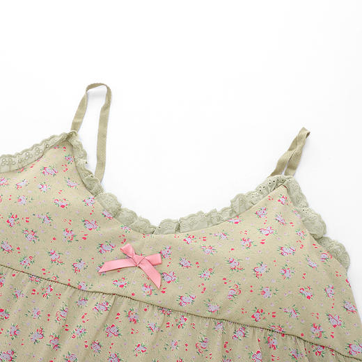 「两件套！三款配色」可拆卸带胸垫免bra睡衣 女夏季甜美性感V领碎花吊带短裤套装家居服上衣裤子 商品图1