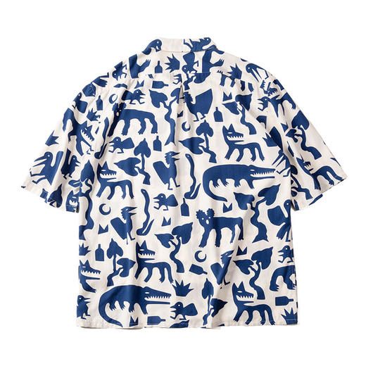 马登工装 美式复古印第安图腾花衬衫古巴领涂鸦短袖沙滩衬衣男夏 商品图6