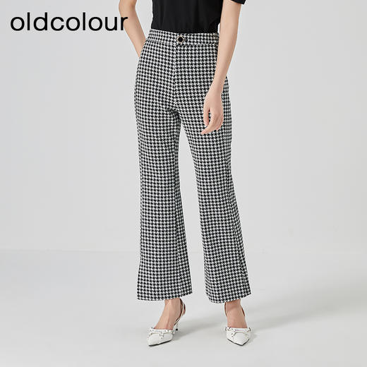 oldcolour复古高腰微喇裤2023夏新款格子百搭休闲裤女GN21073737 商品图3