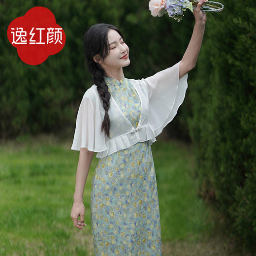 雪纺小开衫女薄款黑白色春夏季防晒旗袍空调衫外搭短袖款上衣舞苍 商品图1