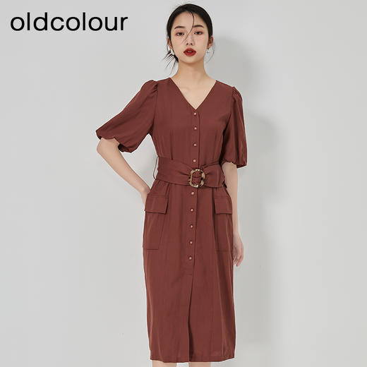 oldcolourV领收腰连衣裙2023夏季新款气质通勤中长裙女N22101401 商品图3