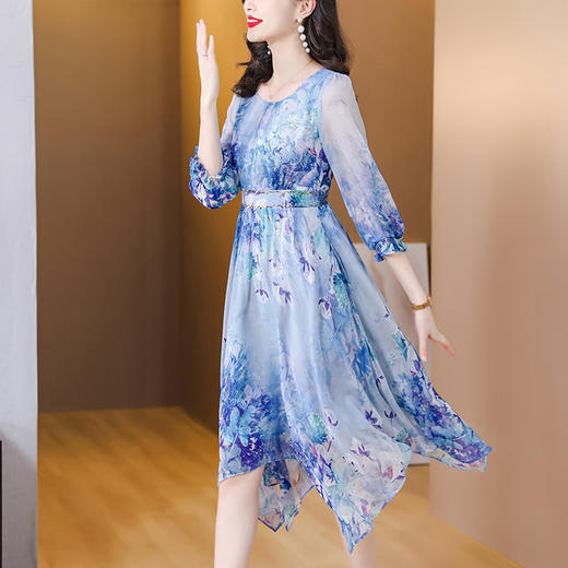 时尚气质优雅减龄中长裙法式碎花仿真丝连衣裙AHM-ss3005 商品图3