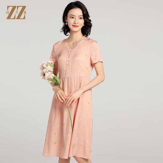 佐尔美夏季新款 弹力桑蚕丝真丝小碎花连衣裙女E22LS62 商品图3