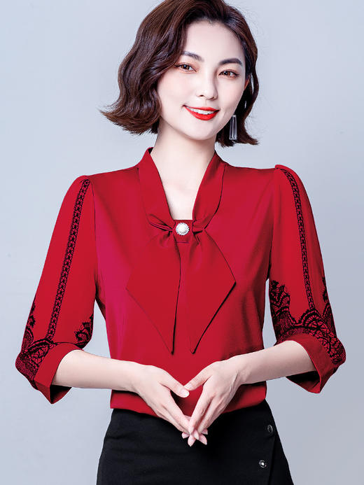 MZSMZ6032 七分袖雪纺衫女春装洋气中袖女士衬衫高级感中年妈妈宽松上衣夏季 商品图2