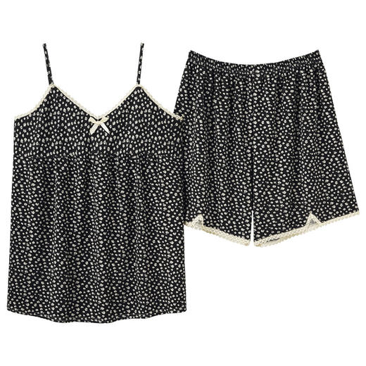 「两件套！四款可选」纯欲性感吊带睡衣女夏天薄款短裤套装 少女小碎花冰丝凉感型家居服上衣裤子 商品图4