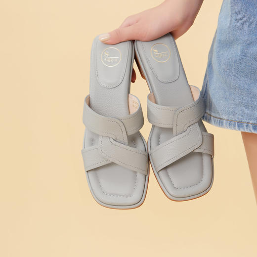 Safiya/索菲娅2023夏季新品简约露趾H型真皮外穿气质通勤拖鞋SF32110064 商品图7