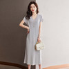 夏季新款，短袖针织连衣裙女宽松V领气质减龄遮肚休闲长裙子CC-16-6701 商品缩略图6